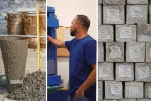 עובד עושה בדיקות בטון